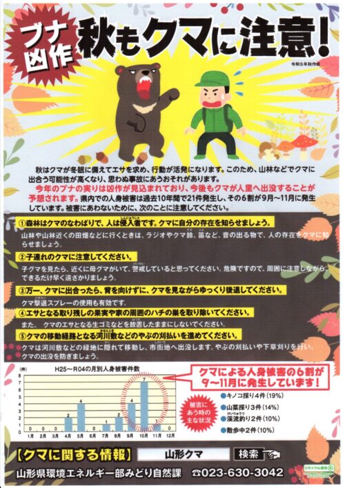 「熊、野生動物」にご注意ください！